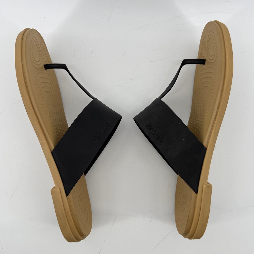 Crocs Tulum Flip Flop Sandal Tan Black Women 11 Slip On Casual Comfy Beach Vacay - Picture 6 of 7